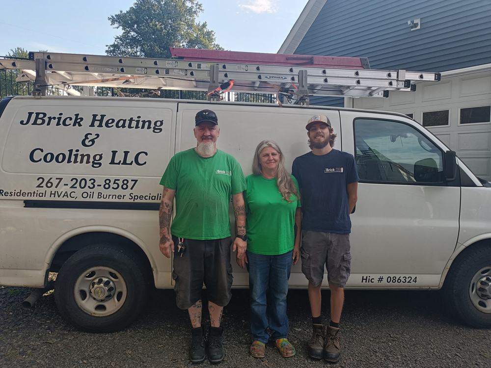 The JBrick Heating and Cooling crew in front of the company van in Sellersville PA
